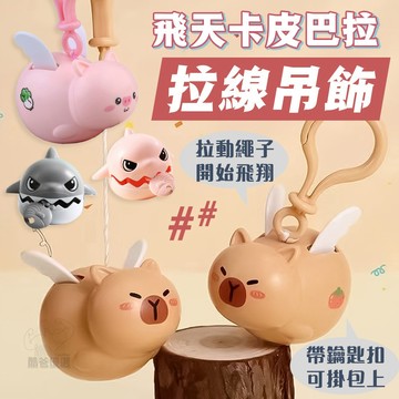 【台灣現貨】✨拉線飛天卡皮巴拉✨ 鑰匙扣 吊飾 背包掛飾 創意公仔 水豚 小禮物 鑰匙圈 拉線鯊魚 拉線小豬 拉繩吊飾