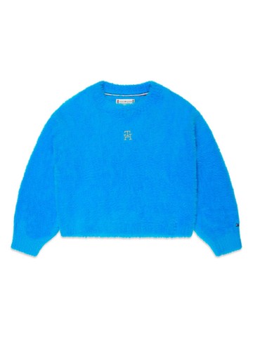 Tommy Hilfiger Junior - monogram-embroidery brushed-effect jumper - kids - Nylon - 12 - Blue
