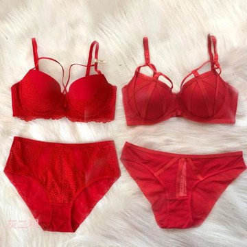 大正紅色內衣女結婚新娘本命年套裝小胸聚攏防下垂收副乳文胸罩夏