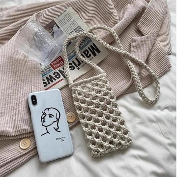 2025時尚百搭流行鏤空編織單肩斜挎針織手機包夏季斜跨包通用女包