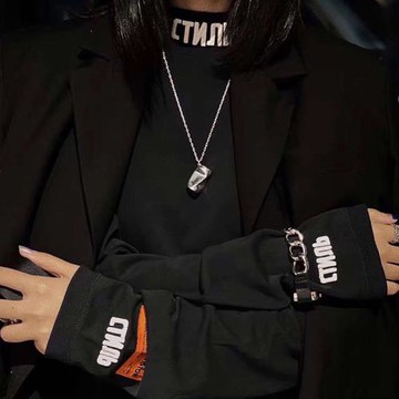 HP秋冬新款領口刺繡半高領打底衫男寬松美潮磨毛繡標情侶內搭潮牌