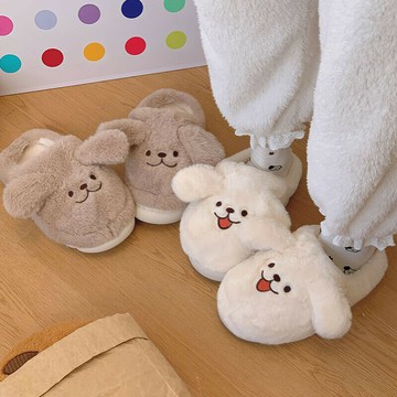 可愛線條小狗棉拖鞋 冬季男女情侶棉拖鞋 外穿棉拖 家居防滑棉拖鞋 保暖毛毛拖鞋 毛絨拖鞋 居家拖鞋