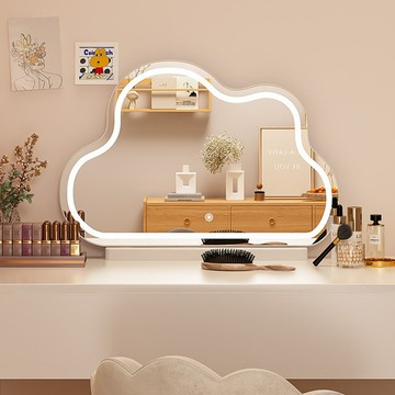 簡約臺式帶燈梳妝鏡帶燈LED化妝鏡網紅智能鏡大號桌面智能雲朵鏡