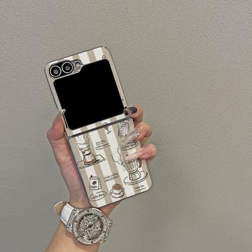 ins日韓創意條紋卡通適用三星zflip6/5/4/3手機殼新款全包折疊屏小眾網紅GalaxyW24Flip韓國翻蓋保護套潮女款