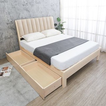 柏蒂家居-柏肯5尺雙人皮革床頭片實木床架-附收納抽屜2入