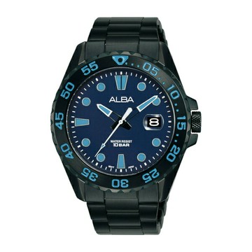 ALBA VJ42-X322B(AS9N27X1)深海藍夜光勁黑鋼帶男錶42mm｜樂天領券現折★全館特惠中★指定刷卡回饋10%