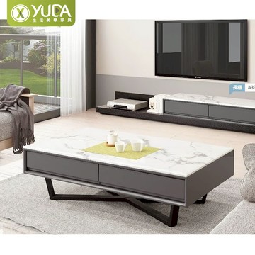 X【YUDA】道格石面大茶几 收納二抽小矮桌 客廳用茶几 泡茶/用餐 H25Y B273-02(北部免運)