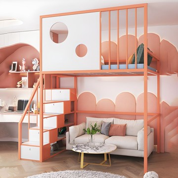 小戶型省空間步梯型上下鋪兒童床 【最低價】【公司貨】公寓單雙人床鐵架床高低床鐵床家用上下鋪兒童床高架床下空鐵藝床◆生活百貨挖寶節