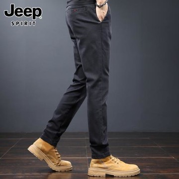 JEEP SPIRIT吉普休閑長褲男士春季新爆款潮牌修身小腳黑色褲子男