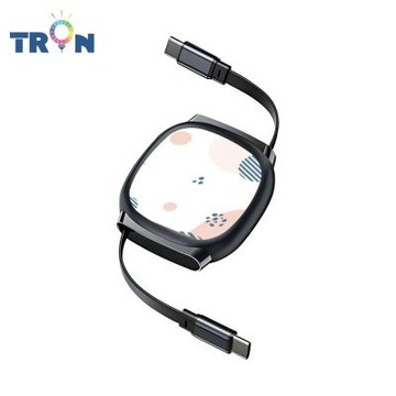 TRON 100W Type-C 伸縮快充線 1M 鈦黑色 日系和風幾何-1 4檔長度調整 可充筆電 適用i15以上手機 平板