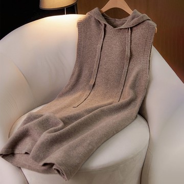 [巴黎精品] 羊毛背心無袖針織衫-寬鬆連帽簡約純色女上衣2色a1if6