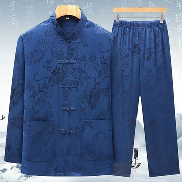 摩登秀🔥中老年唐裝男套裝 春秋夏長袖太極服漢服 爸爸裝 新中式中國風立領休閒套裝 爺爺裝 春夏中老年唐裝男薄款爸爸套裝