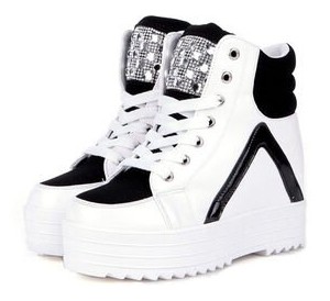 高幫水鑽松糕厚底內增高女休閒鞋-黑37【no-44126069007】