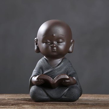 禪意黑金砂茶寵陶瓷精品清靜自在小和尚可養茶藝茶道茶盤擺件四勿