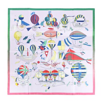 Hermes 愛馬仕 Les Folies du Ciel熱氣球 90 真絲雙面用方巾(淡粉/綠/紅)