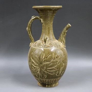 戰國時期越窯刻花紋執壺酒壺仿古家居裝飾擺件瓷器古董古玩收藏1入