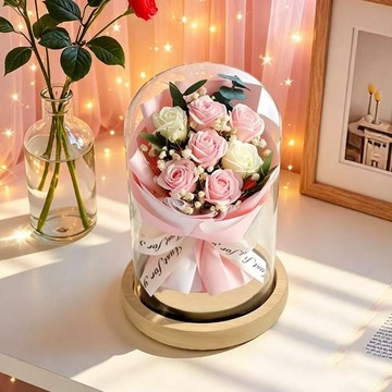 玻璃罩永生香皂花玫瑰花高級禮物浪漫生日情人節教師節禮物花束生日禮物 禮物