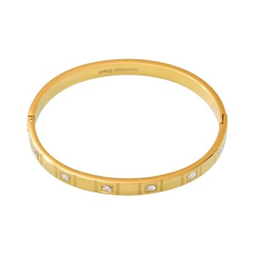 宏雲Hongyun- Xyx-不銹鋼5A鋯石鑲嵌滿鑽卡扣手鐲ins小眾設計高質手環鍍18k金