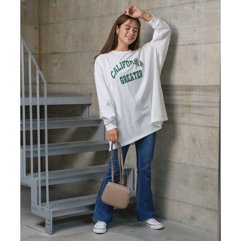 ad thie CALIFORNIA カレッジロゴ プリントロングTシャツ ロンT カレッジ オーバーサイズ ロゴ ゆったり ビッグシルエット  トップス チュニック プリント カットソー 柄 秋 冬 フリー レディース 通販 LINEポイント最大GET | LINEショッピング