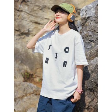 原野空間GRASS SPACE日系圓領字母印花短袖女夏季潮牌寬松純棉T恤