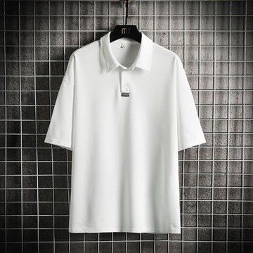 白色短袖polo衫男日系復古翻領t恤夏季潮流簡約半袖體恤男士上衣