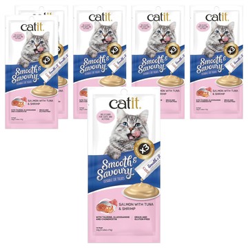 catit 嘿卡堤 鮮溜肉泥  60g  6個  鮭魚鮪佐甜蝦
