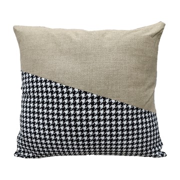 Victoria 維多麗亞 千鳥格棉麻雙拼靠墊  55 x 55cm  咖色