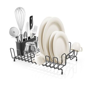 《tescoma》Online餐具碗盤瀝水架-墨黑35cm-- 餐具收納架 碗盤收納架 流理臺架