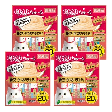 INABA CIAO 啾嚕 肉泥  鮪魚、鰹魚、鮪魚 + 柴魚片、鰹魚 + 飛魚  280g  4袋