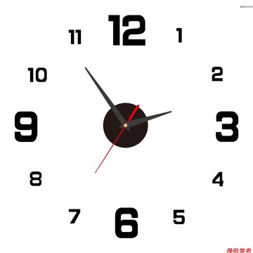 DIY立體數字夜光無邊框亞克力靜音時鐘 免打孔裝飾牆貼客廳辦公室臥室適用現代家庭裝飾 黑色 40cm