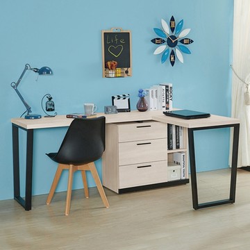 Boden-曼珊5.9尺多功能L型伸縮書桌/工作桌/辦公桌(D款)-176x120x77cm