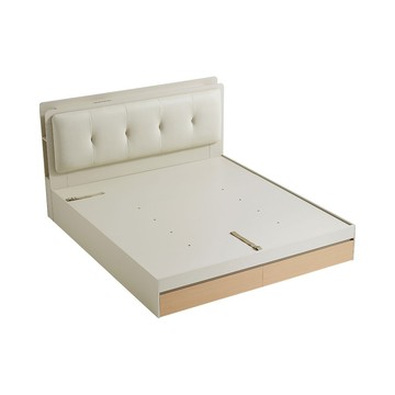 hoi!林氏木業簡約雙色靠墊雙人150x190收納掀床架 OV1A 原木色+灰色