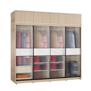 文創集 維爾泰岩板8.1尺鋁框玻璃加高衣櫃組合(吊衣桿x5＋單抽屜)-242x60x236cm免組