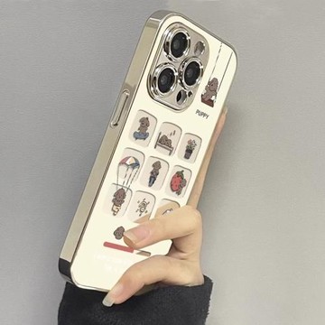 卡通鏡面小狗適用蘋果16promax手機殼彩繪iphone15pro帶防塵網14新款可愛13全包防摔12小眾11全包硅膠保護套