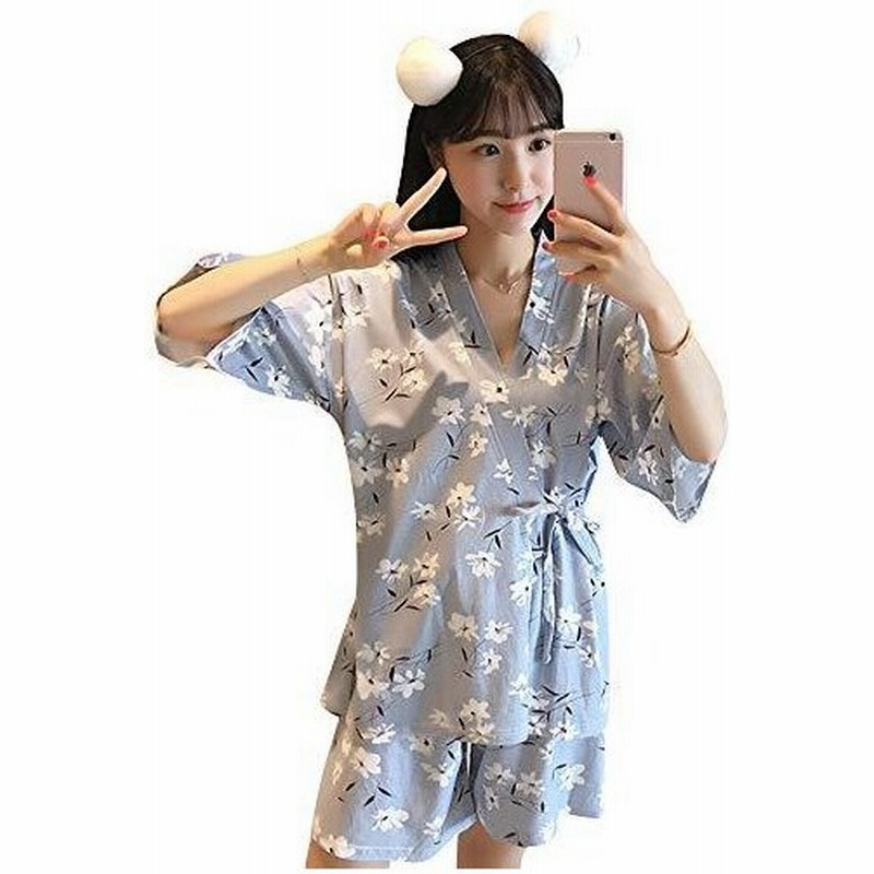 Asherangel レディースパジャマ 花柄ルームウェア 甚平 長袖 半袖 上下セット 寝巻き 和風 部屋着 セットアップ 通販 Lineポイント最大get Lineショッピング