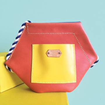 六角形玩味配色皮革單肩包