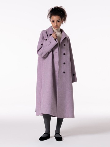 BACK SLIT BELTED LONG COAT - PINK