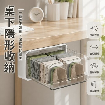 台灣出貨✨ 免打孔桌下收納盒 透明抽屜式整理箱 學生宿舍文件櫃 辦公室隱形儲物格 多場景適用