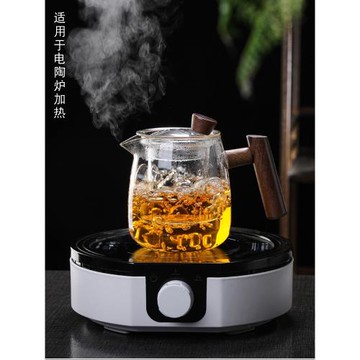 日式煙榭泡茶壺玻璃茶壺電陶爐專用煮茶器耐高溫木柄側把壺花草壺