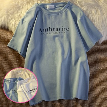 M-2XL韓版美式休閒風Anth字母印花短袖T恤 寬鬆大碼上衣大學T(3色)-凱西娃娃