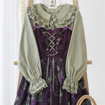 海德花園長袖Lolita內搭泡泡袖方領中古蕾絲可愛軟妹洛麗塔襯衫