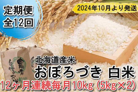 ＜ 予約 定期便 全12回 ＞ 北海道産 希少米 おぼろづき 白米 計 10kg (5kg×2) ＜2024年10月より配送＞