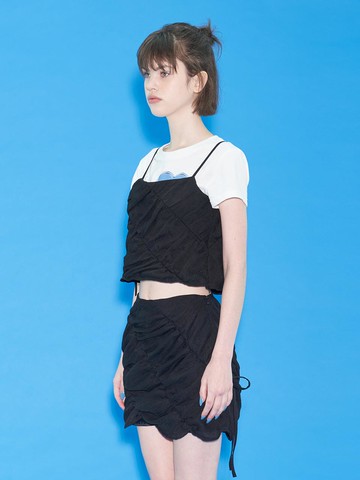 Ribbon Shirred Skirt - Black