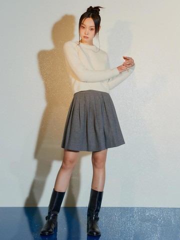 Wool Volume Mini Skirt - Grey