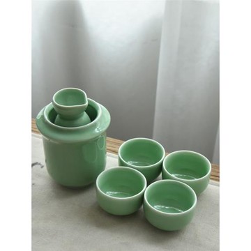 龍泉青瓷家用溫酒盅帶蓋陶瓷溫酒器燙酒壺熱酒器黃酒加熱暖酒套裝