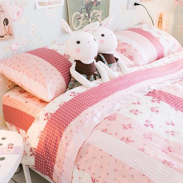 小小碎花鄉村風 D4雙人床包與雙人兩用被四件組  100%精梳棉  台灣製