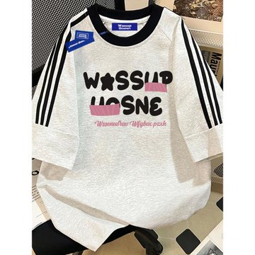 WASSUP美式復古純棉重磅字母印花短袖T恤男女夏新款寬松半袖上衣