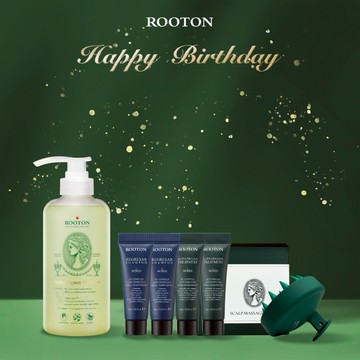 快速出貨【ROOTON】生日快樂！甦活植萃洗髮精500ml+頭皮按摩梳+海藻洗髮精10ml x2+護髮素10ml x2+燙金禮袋 (金牛座生日禮物)