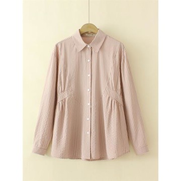 中老年媽媽春裝2025年新款純棉條紋長袖襯衫女大碼襯衣胖媽媽上衣