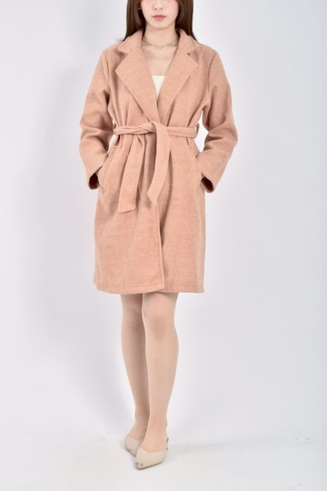 (M) baihefushi質感長袖大衣棕色綁帶外套